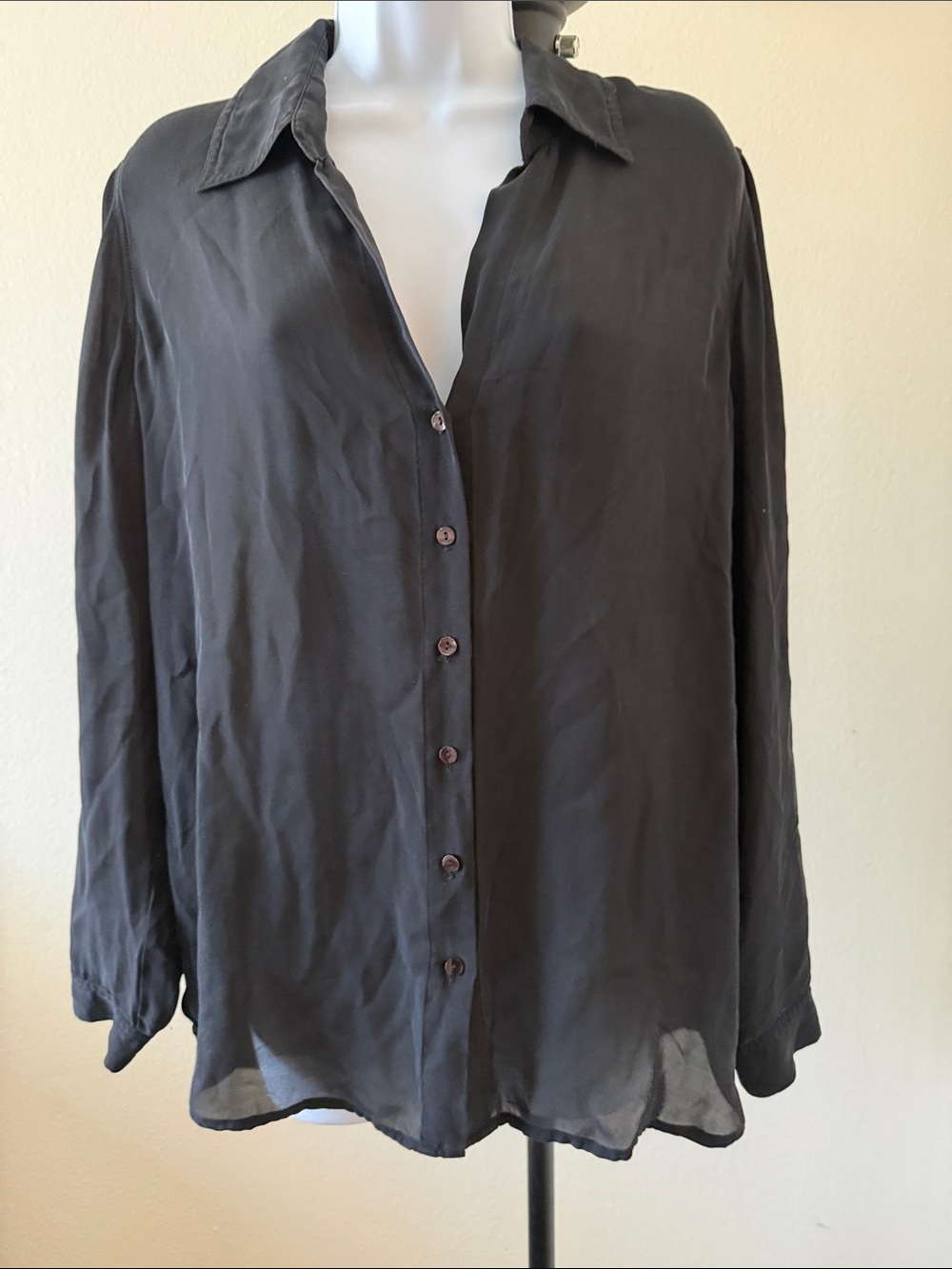 L’Agence Silk Black Sheer Button-Down Shirt